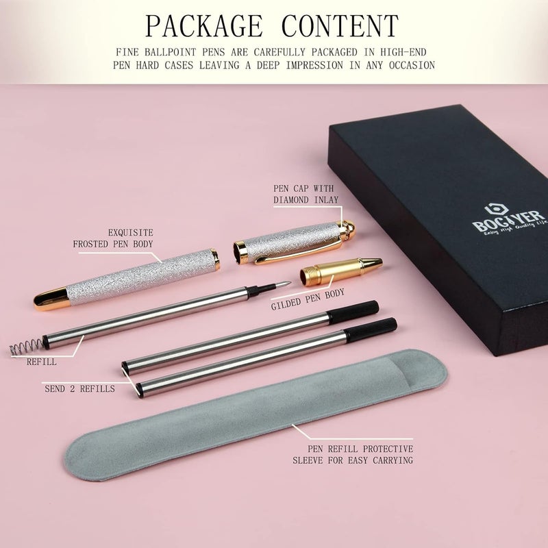 BOCIYER Rollerball Liquid Ink Pens,Best Luxury Ball Pen Gift Set for Men and Women,Black Ink Fancy Pen Refillable for Executive Office,Professional,pretty pens,cool pens,Nice cute Designer Pens-Silver - Image 2